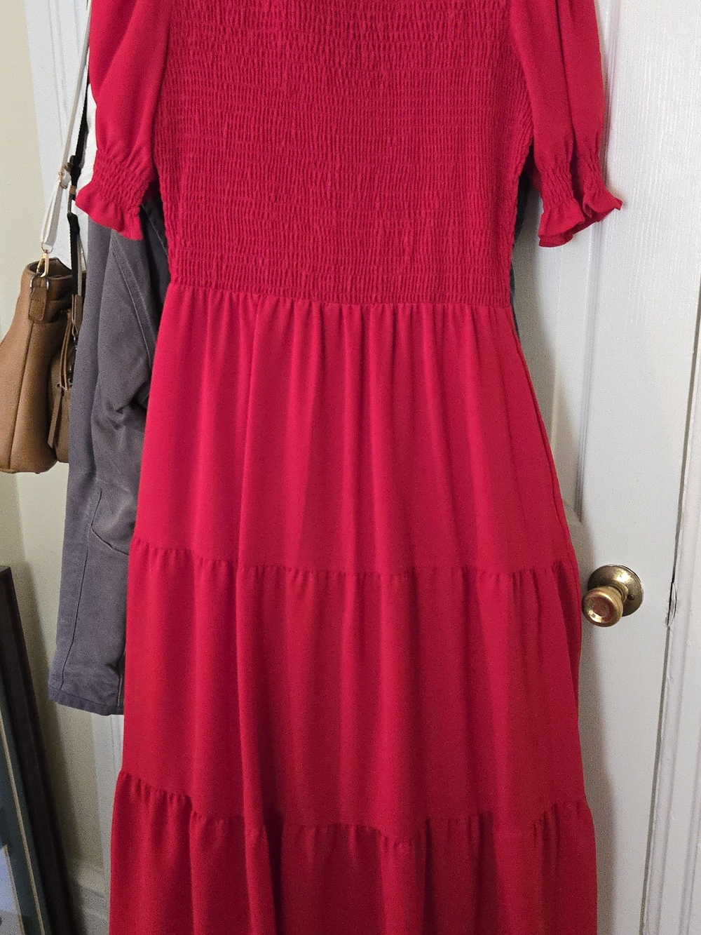 Women's Red Smocked Tiered Maxi Dress